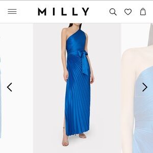 Milly Estelle Satin Blue Pleated Dress